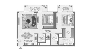 Планировка квартиры 2 спальни в ЖК Altan № 11011