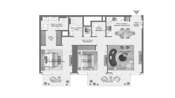Планировка квартиры 2 спальни в ЖК Altan № 11010 (2D)