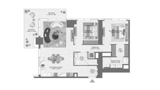 Планировка квартиры 2 спальни в ЖК Altan № 11012