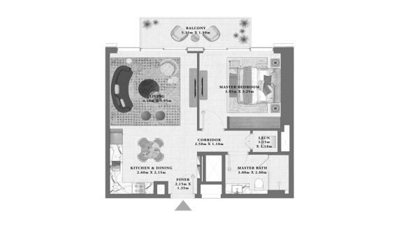 Планировка квартиры 1 спальня в ЖК Altan № 11007 (2D)