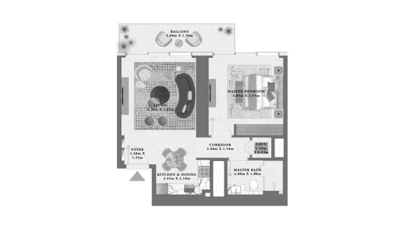 Apartment floor plan, 1 bedroom in Altan No. 11008 (2D)