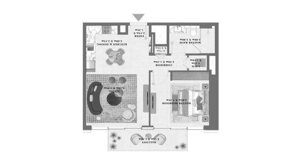 Apartment floor plan, 1 bedroom in Altan No. 11009 (2D)